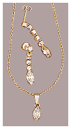 Conjunto de brinco, pingente com pedras de strass e corrente
